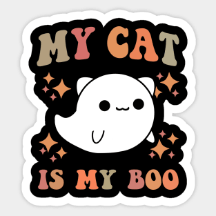 My Cat Is My Boo Spooky Season Ghost Halloween Groovy Retro Sticker